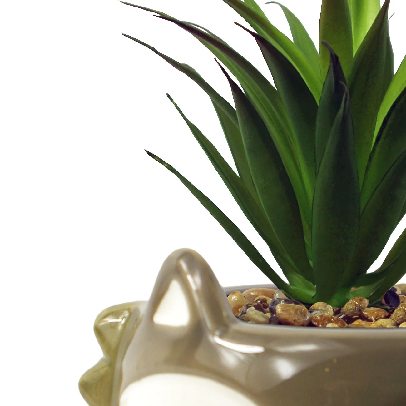 18cm Ceramic Grey Fox Planter with Artificial Dracaena Plant - Image 2