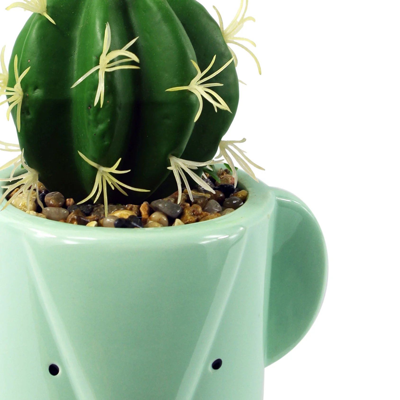 19cm Ceramic Blue Elephant Planter with Artificial Cactus Plant - Image 2