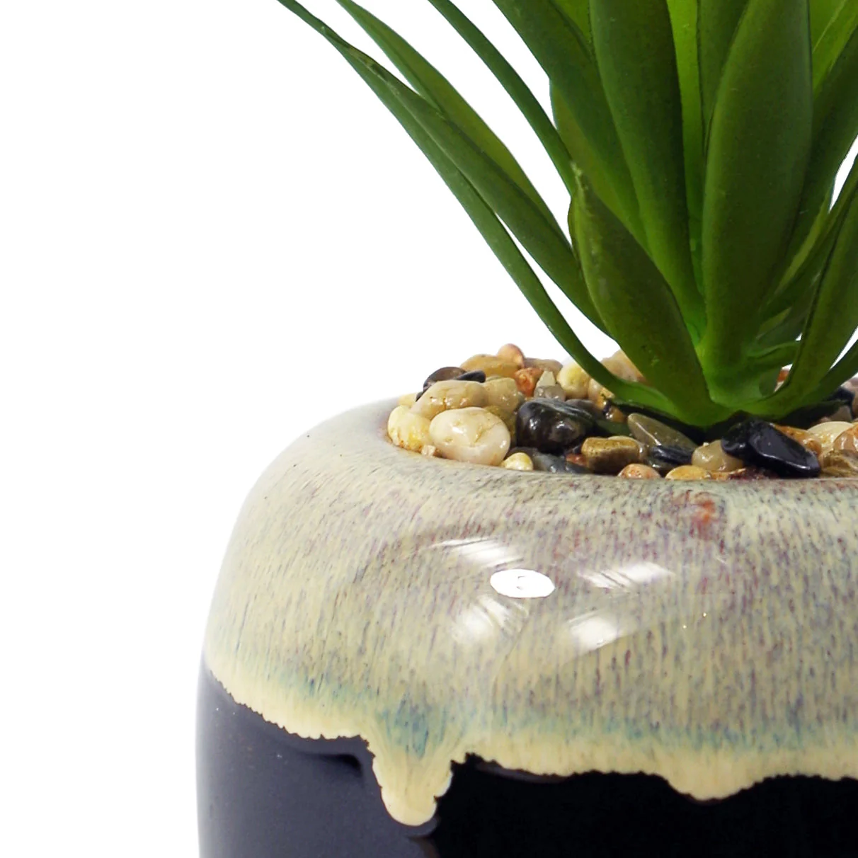 20cm Ceramic Drip Glazed Planter with Artificial Green Dracaena Plant - Image 2