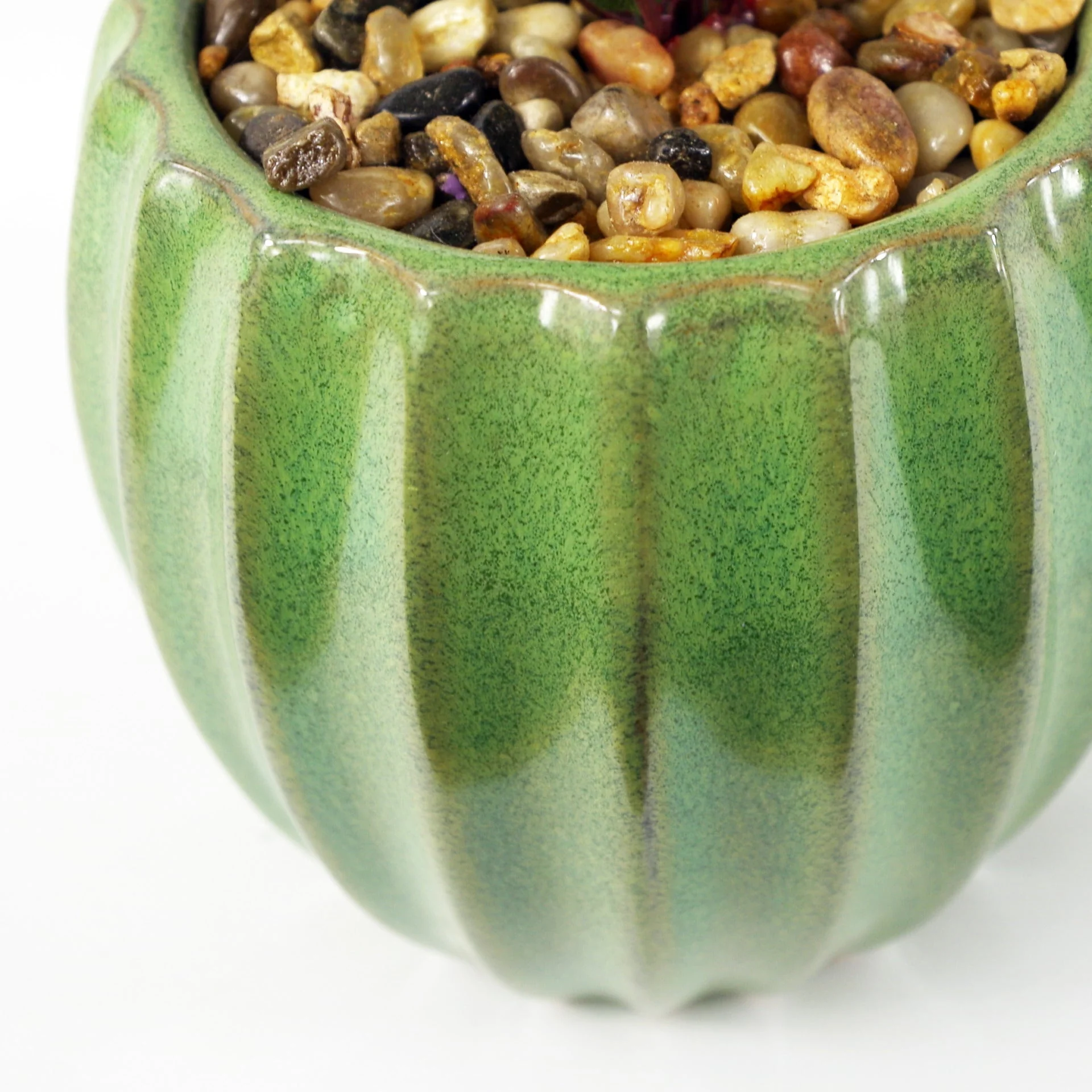 20cm Ceramic Green Glazed Barrel Planter with Artificial Green Dracaena Plant - Image 3