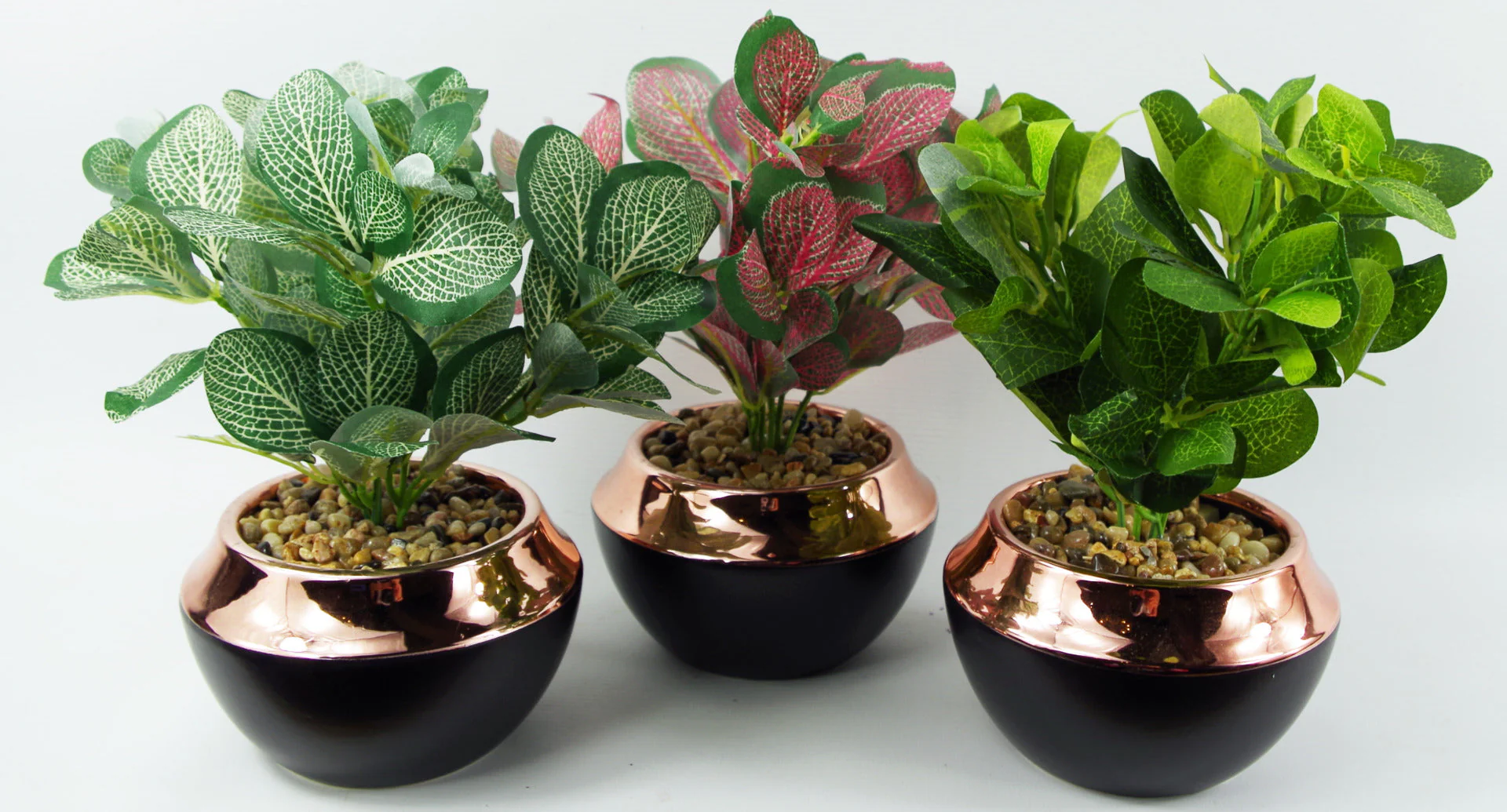 22cm Ceramic Planter Copper Band with Artificial Green Mosaic Plant - Image 4
