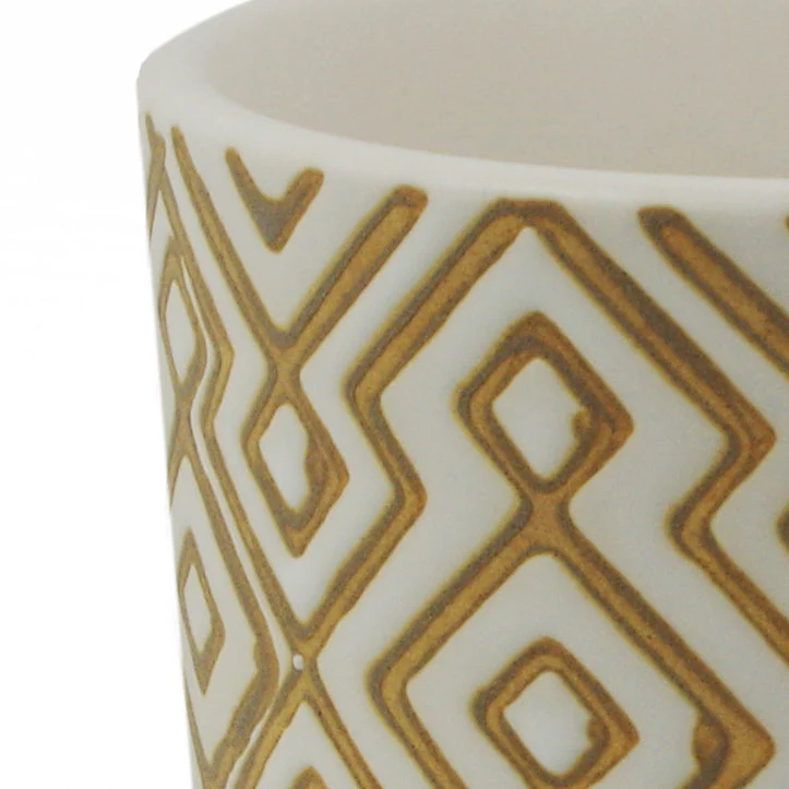 40cm Ceramic Geometric Planter And Artificial Fern Plants - Image 2