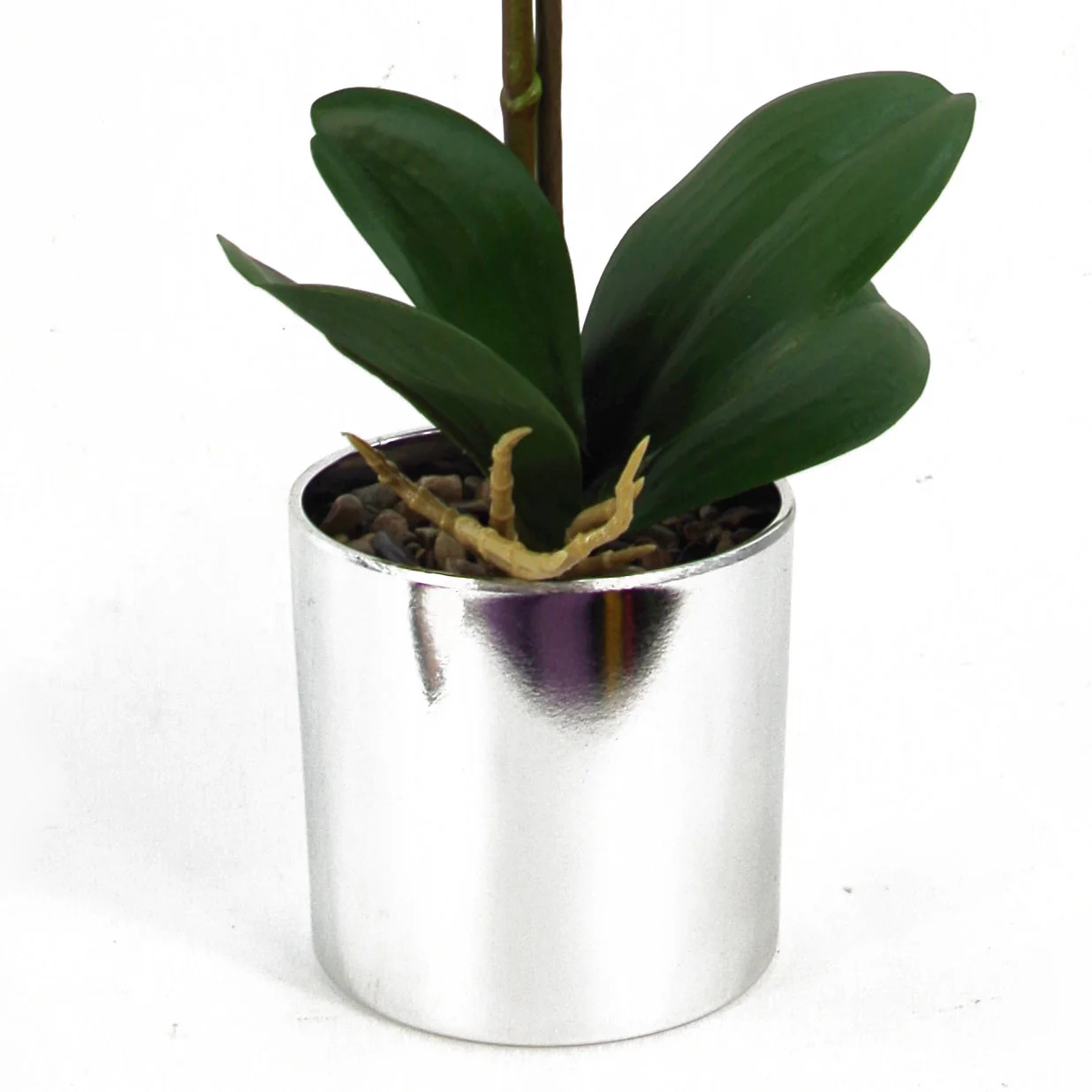 46cm Artificial Orchid White with Silver Pot - Image 3
