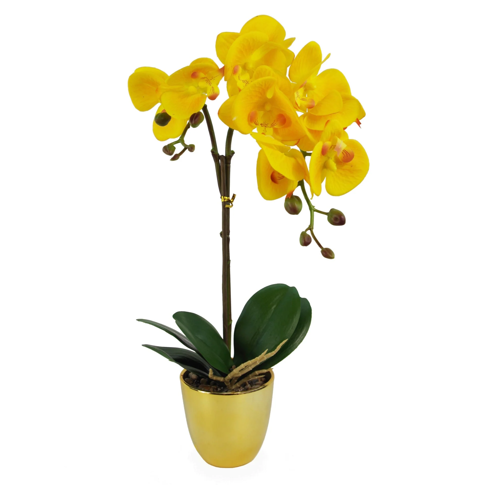 48cm Golden Orchid Artificial - Yellow with Gold Pot