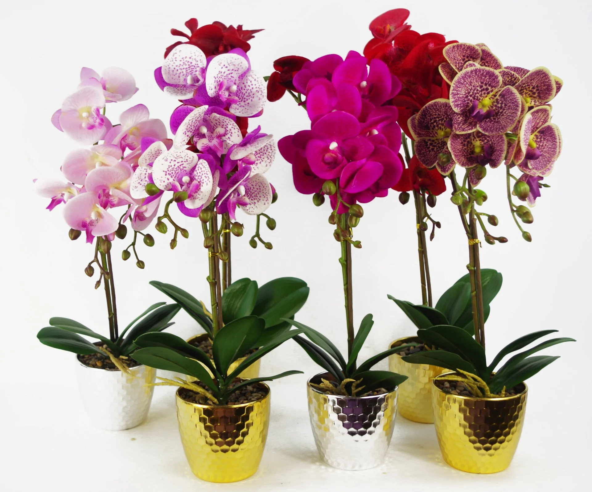 50cm Phalaenopsis Orchid Artificial - Red Leopard - Gold Pot - Image 3