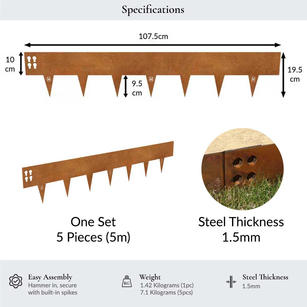 5m Steel Lawn Edging 1.5mm Thick (1 Set/ 5pcs) - Image 33