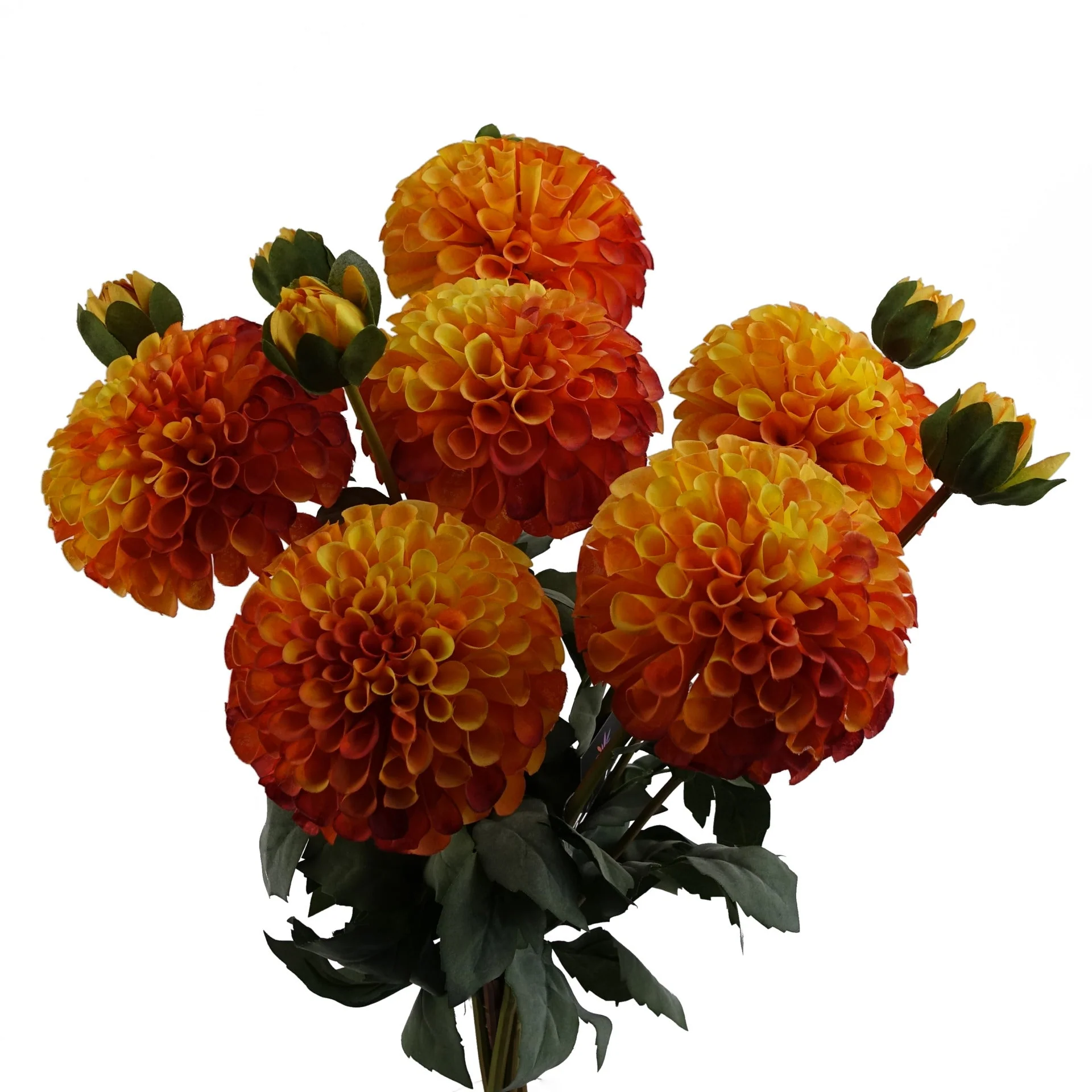 6 x 75cm Dhalia PomPom Artificial Flowers Orange - Image 2
