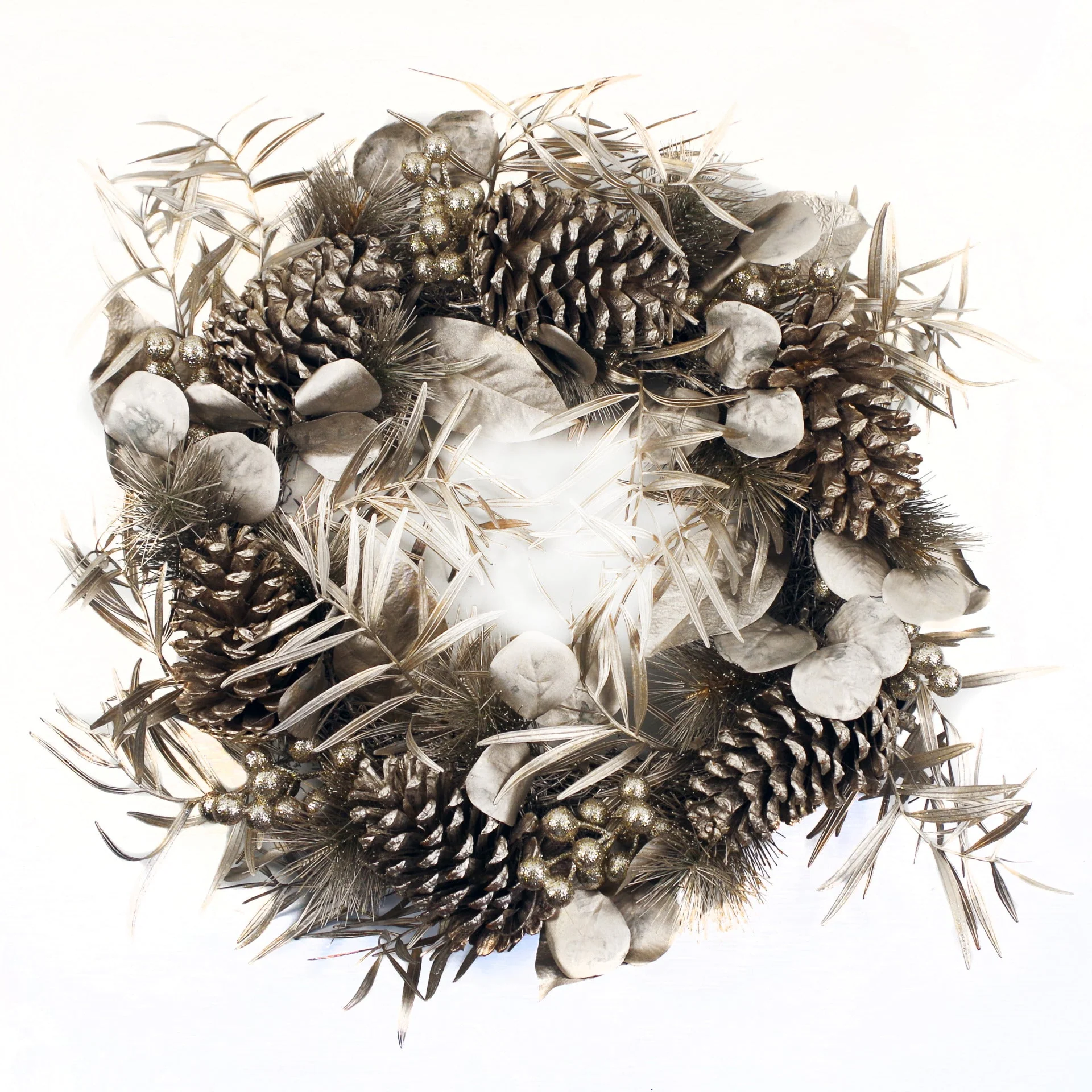 60cm (24) Large Luxury Christmas Silver Sparkle Glitter Pine Cone Foliage Floristry Wreath