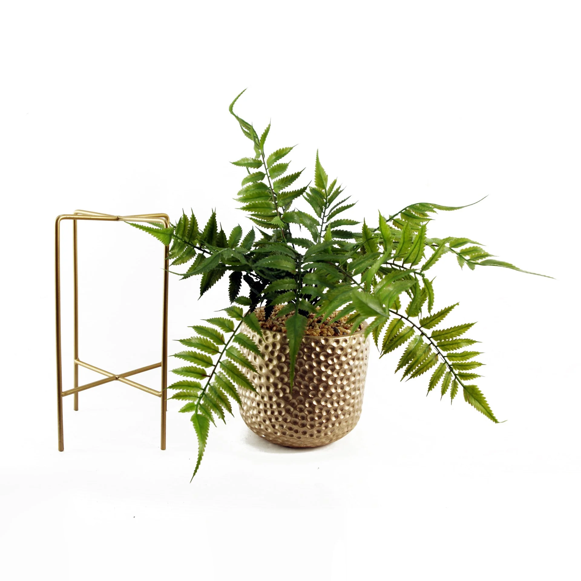 60cm Artificial Fern Plant with Metal Stand & Planter - Image 4