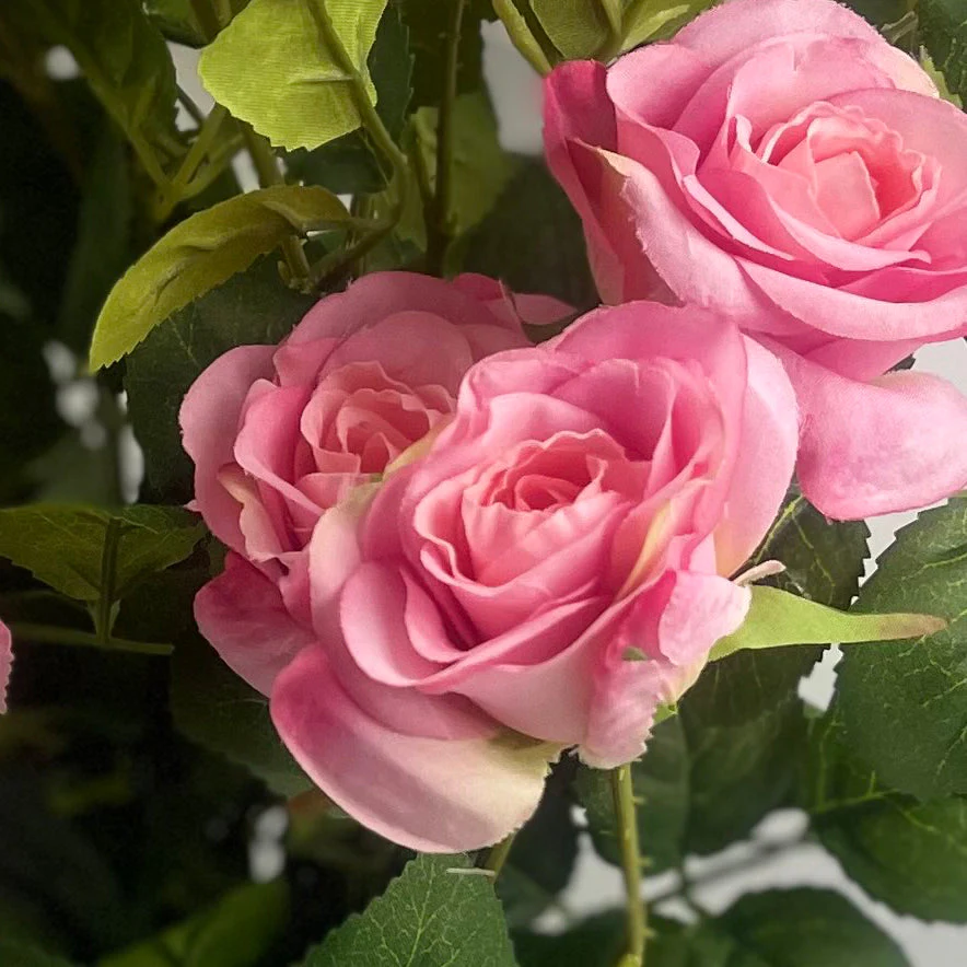 60cm Premium Rose Bush Pink Silk Flowers and Leaves - Image 2