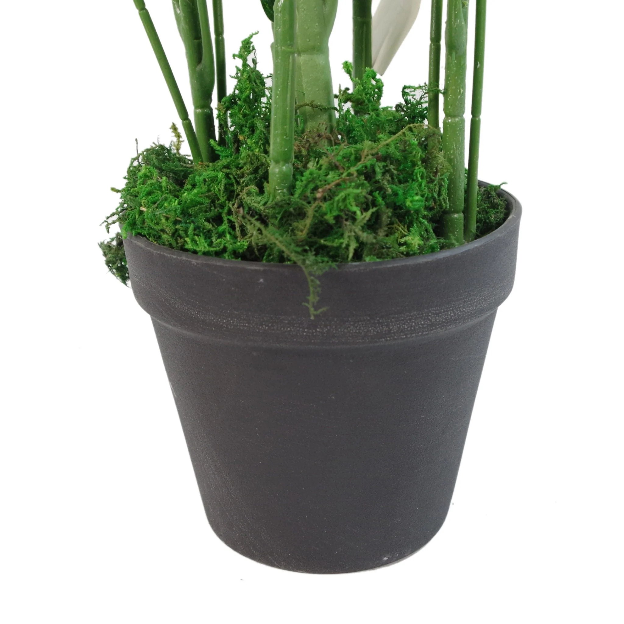 65cm Artificial Large Leaf Bamboo Shrub Plant with Silver Metal Planter - Image 4