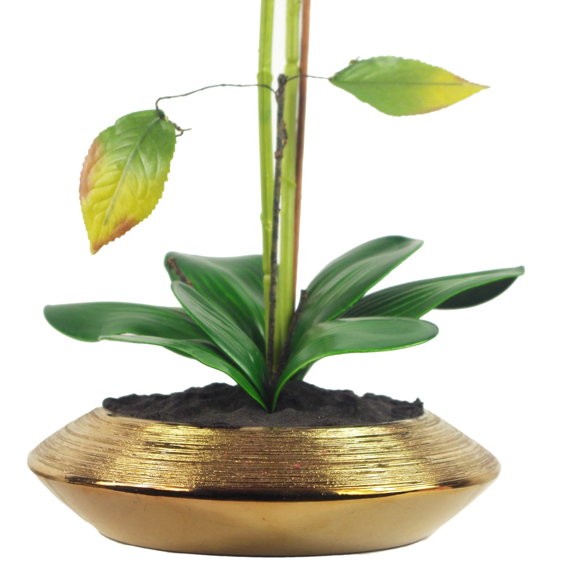 70cm Artificial Orchid Light Pink with Gold Dish Ceramic Planter - Image 2