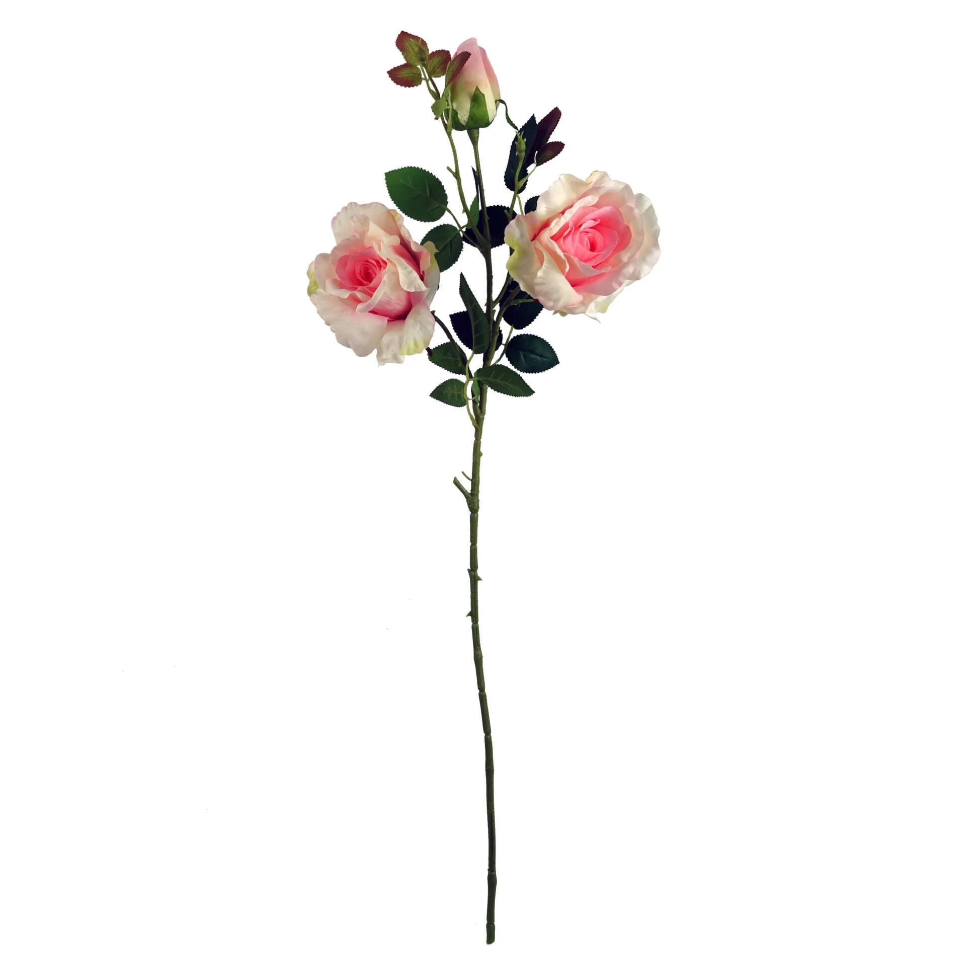 80cm Artificial Pink Rose Stem - 3 flowers - Image 2