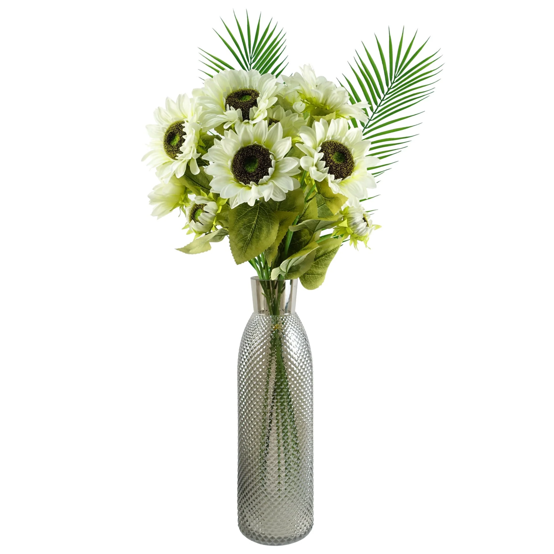 88cm White Artificial Sunflower - 3 heads - Image 4