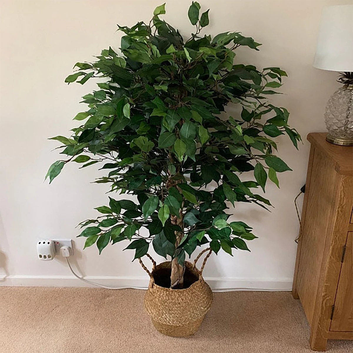 90cm Artificial Ficus Tree / Plant - Silver Metal Planter - Image 3