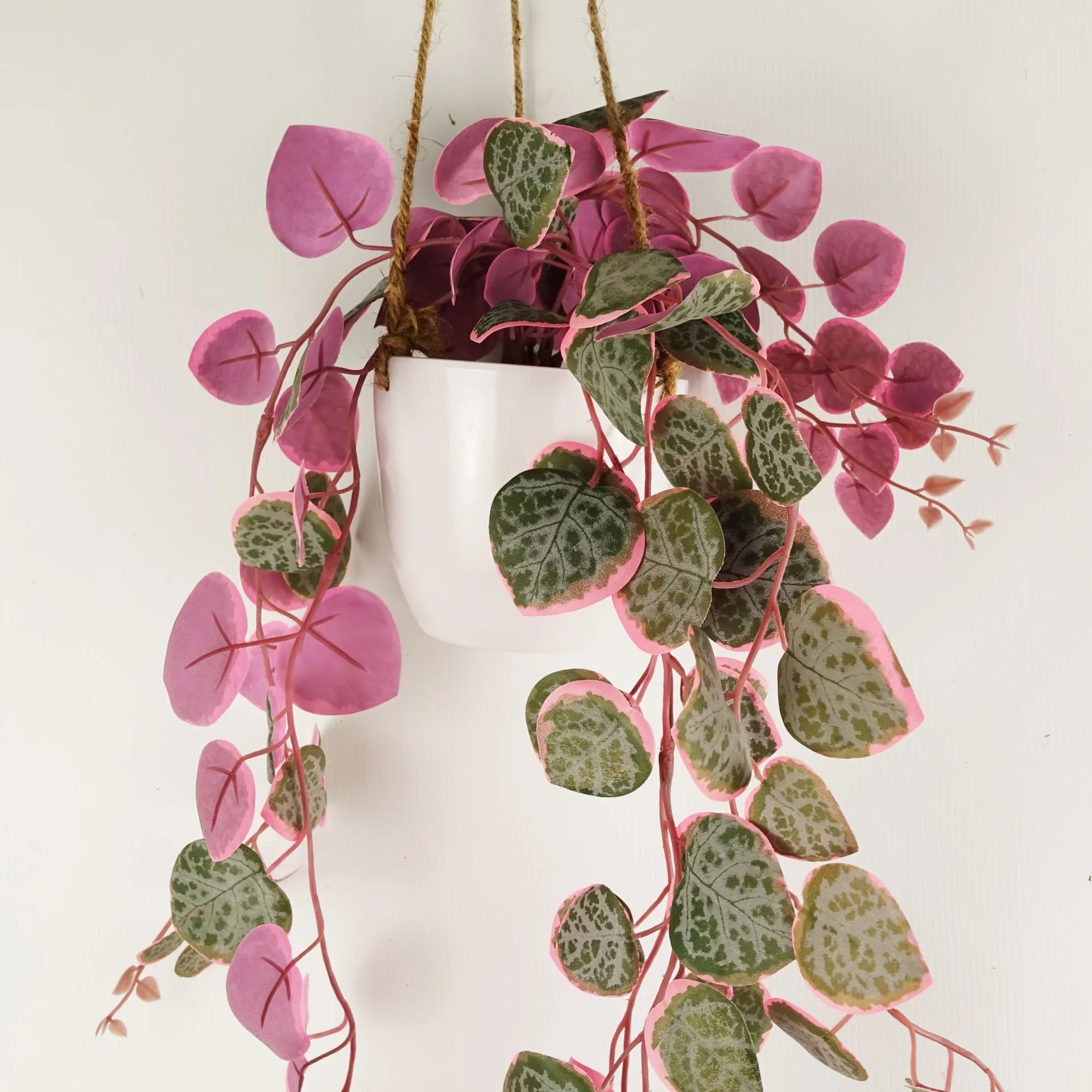 90cm Artificial Potted Hanging Trailing Pink Plant - String of Hearts - Image 3