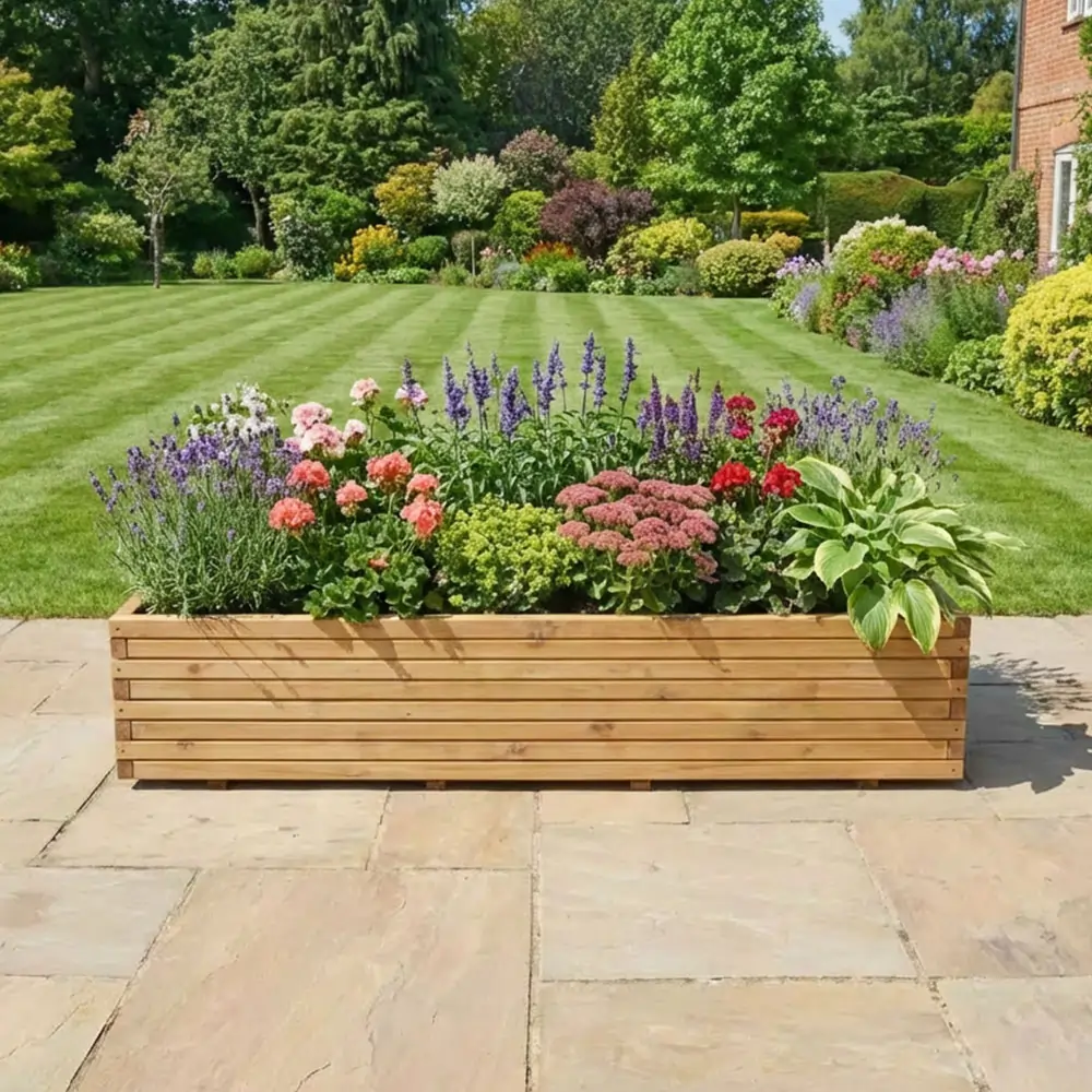 Pine Raised Wooden Trough Planter with Feet - Image 100
