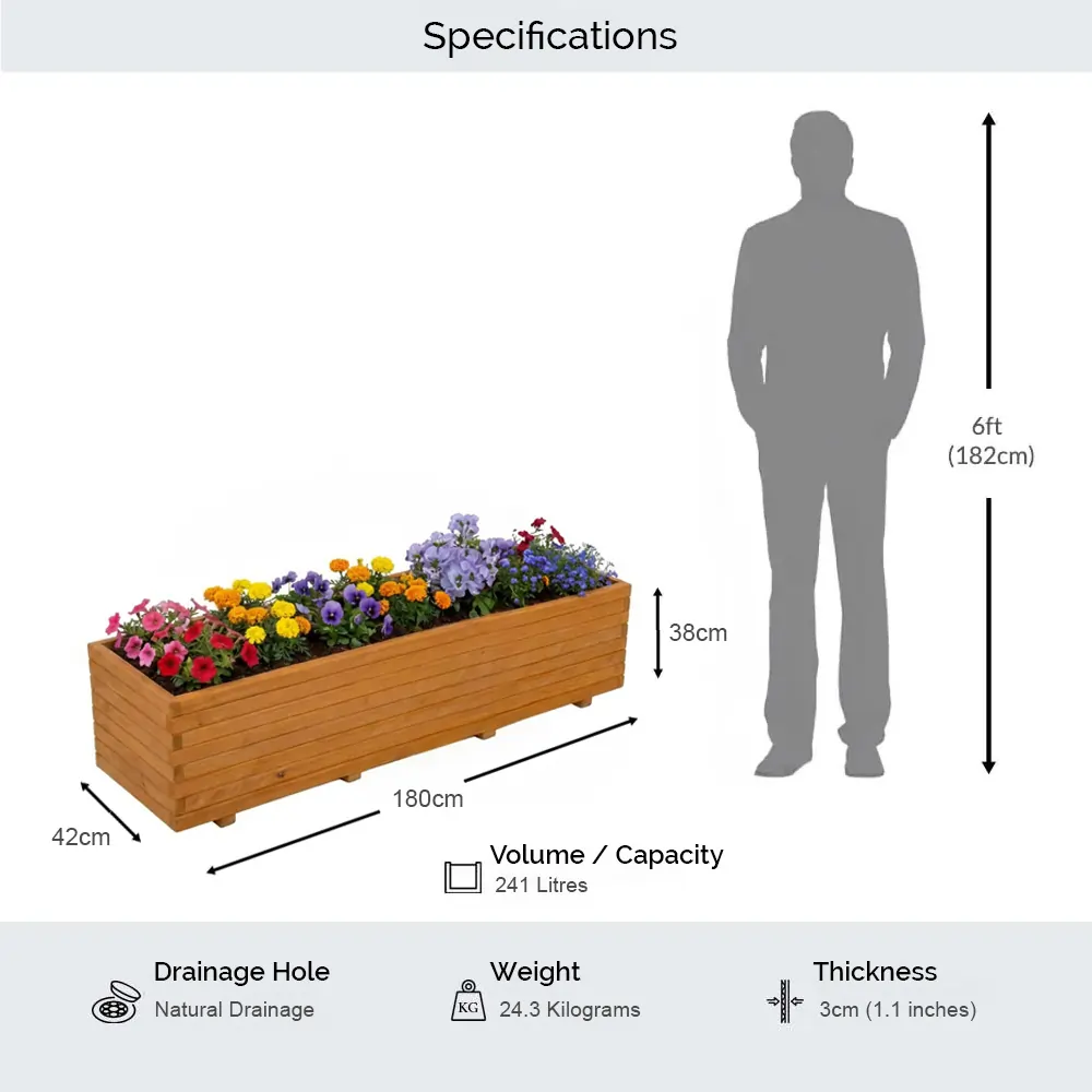 Pine Raised Wooden Trough Planter with Feet - Image 123