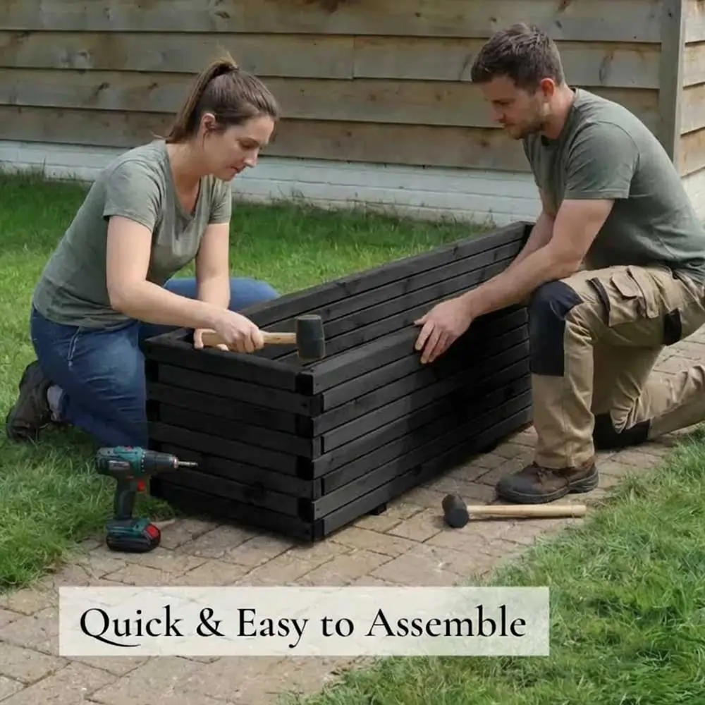 Pine Raised Wooden Trough Planter with Feet - Image 129