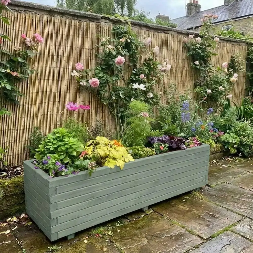 Pine Raised Wooden Trough Planter with Feet - Image 43