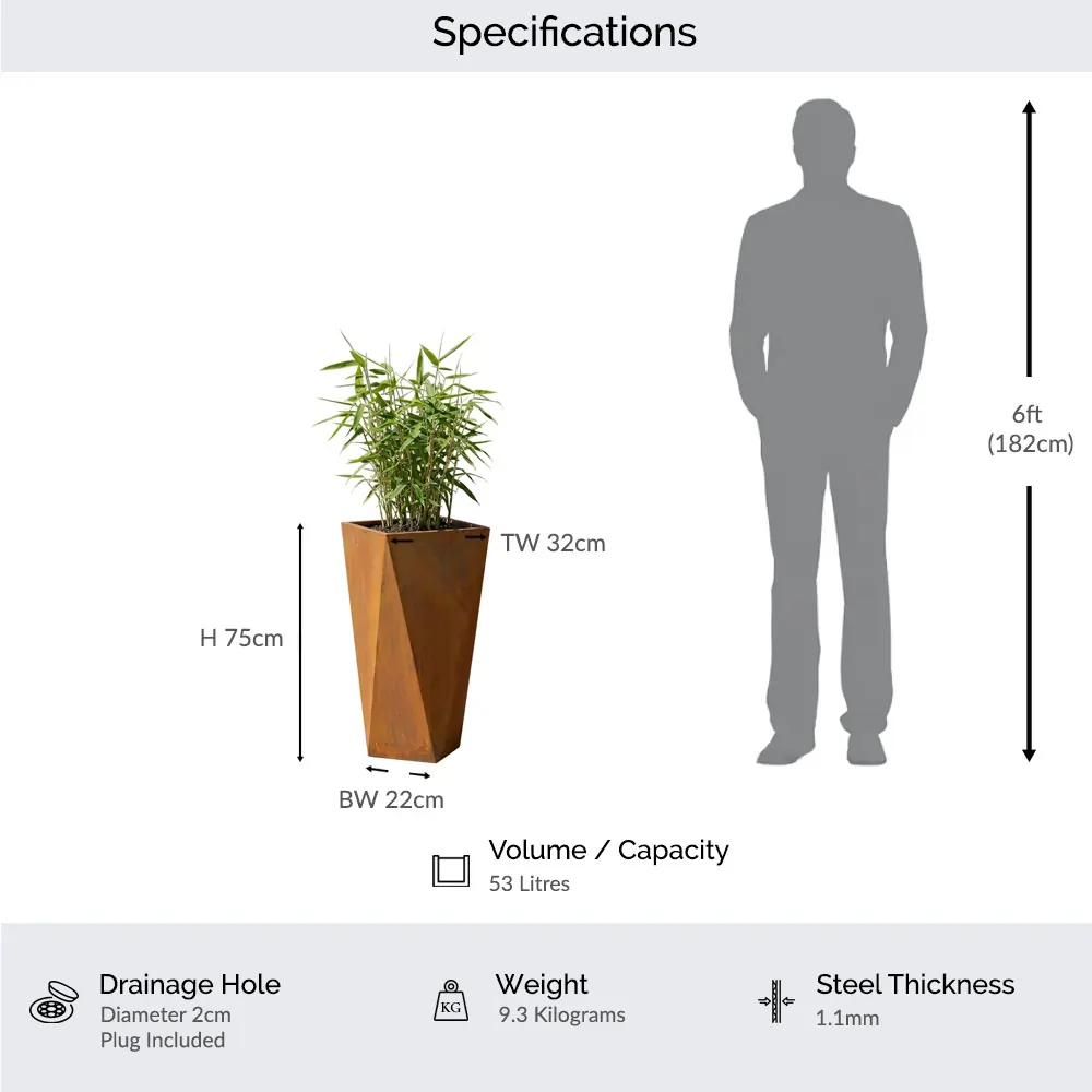 Pre-Rusted Corten Steel Tall Geometric Planter with Feet - Image 12