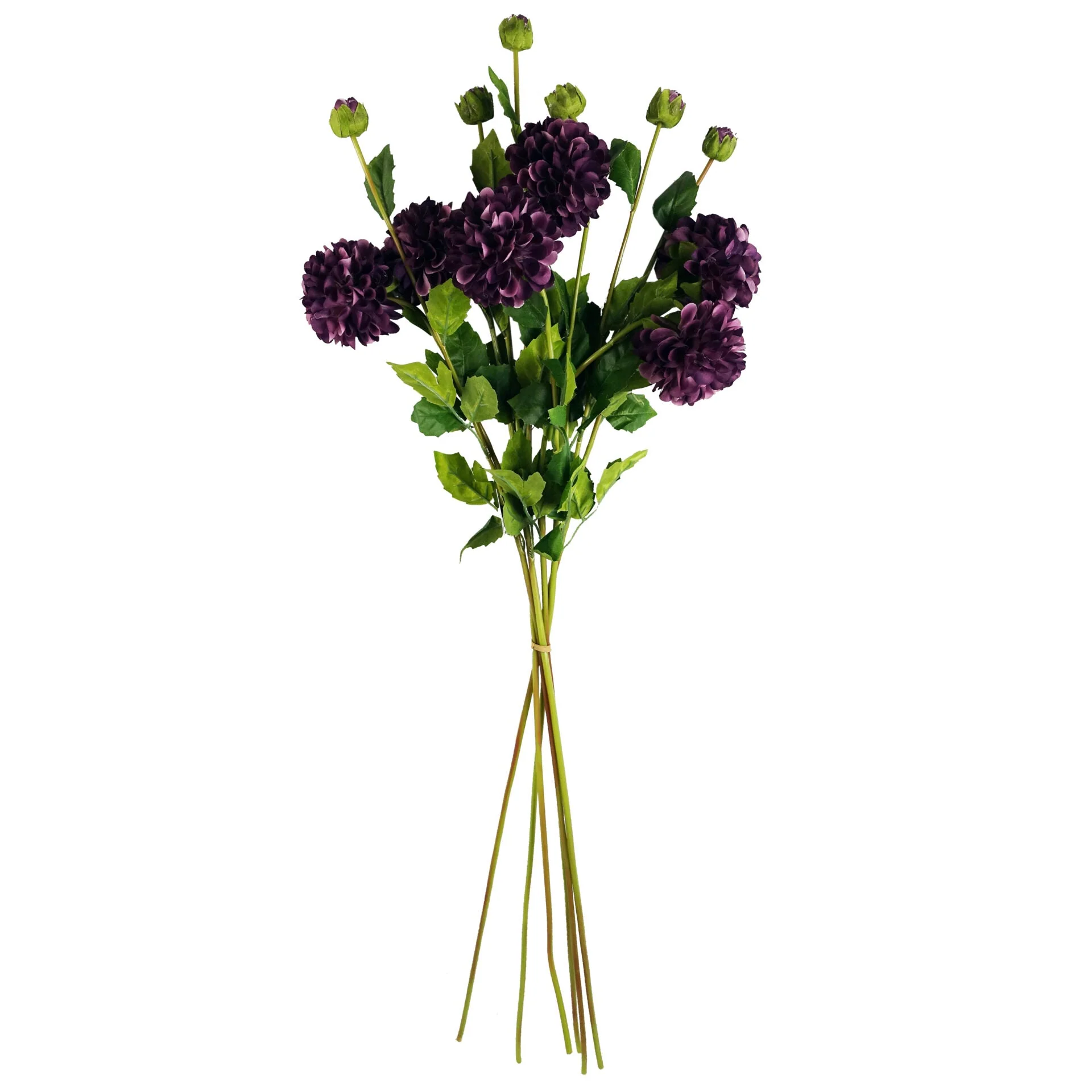 Pack of 6 x 75cm Artificial Dahlia PomPom Flower Stem Purple - Image 2