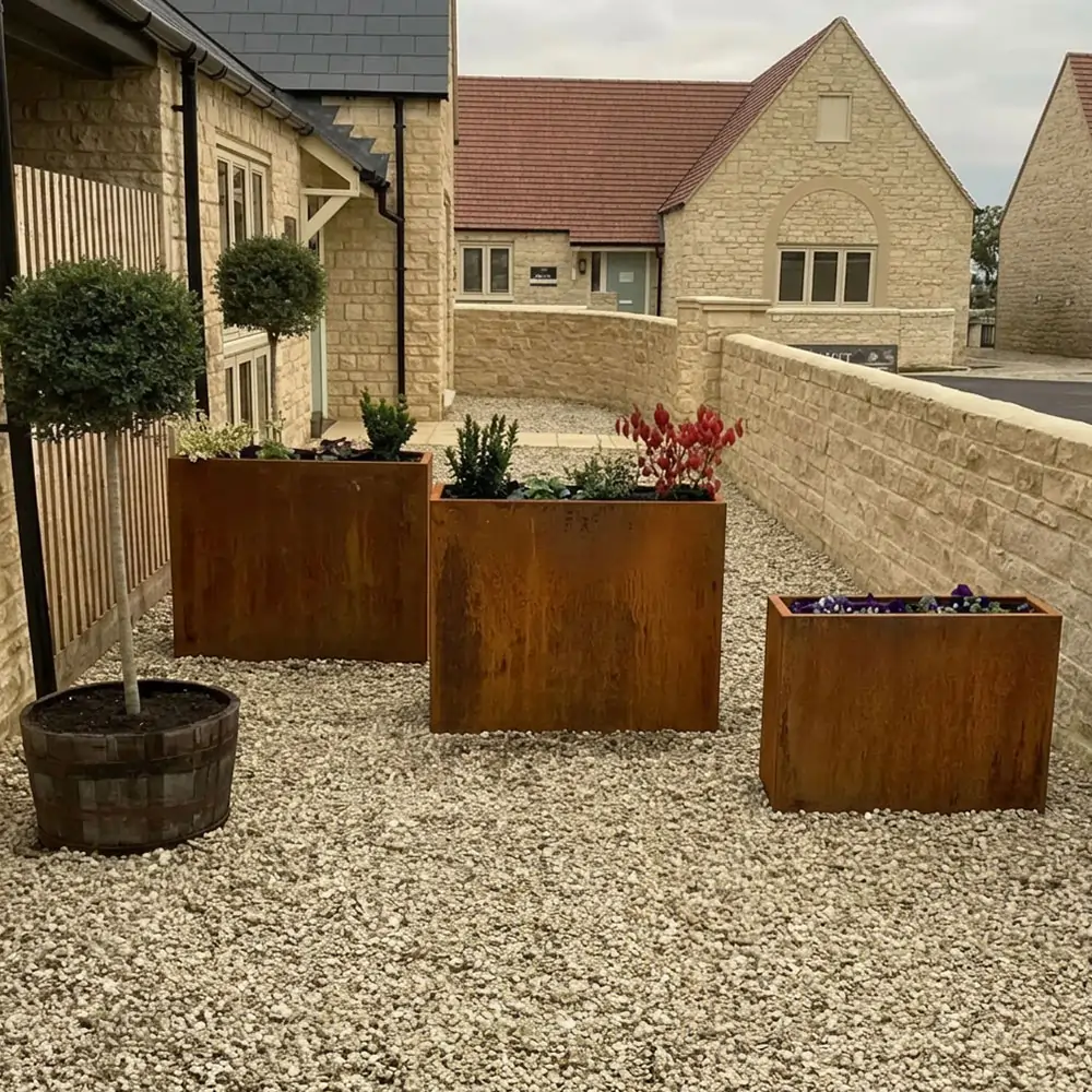 Pre-Rusted Corten Steel Straight Edge Tall Trough Planter with Feet - Image 36