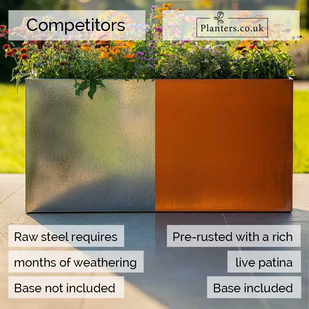 Pre-Rusted Corten Steel Straight Edge Tall Trough Planter with Feet - Image 6