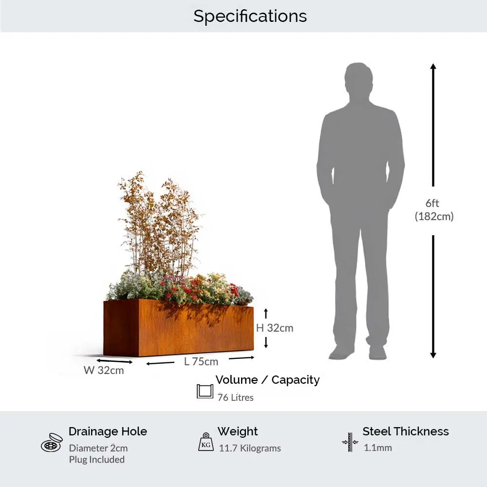 Pre-Rusted Corten Steel Straight Edge Trough Planter with Feet - Image 25