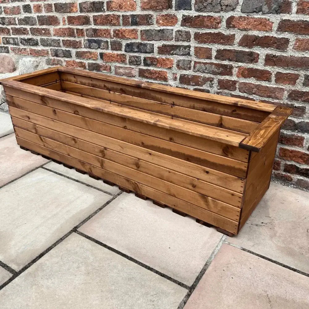 Premium Redwood Wooden Trough Planter with Lip - Image 3