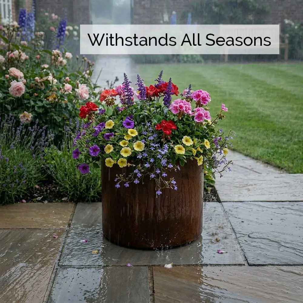 Pre-Rusted Corten Steel Round Short Cylinder Planter with Feet - Image 19