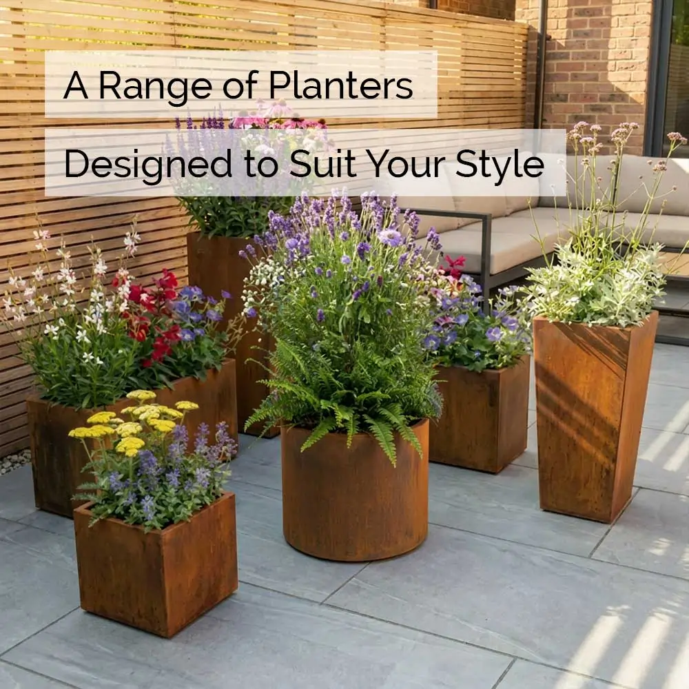 Pre-Rusted Corten Steel Round Short Cylinder Planter with Feet - Image 30