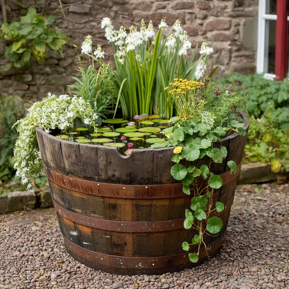 Rustic Oak Barrel Tree / Herb / Bedding Planter - Image 18