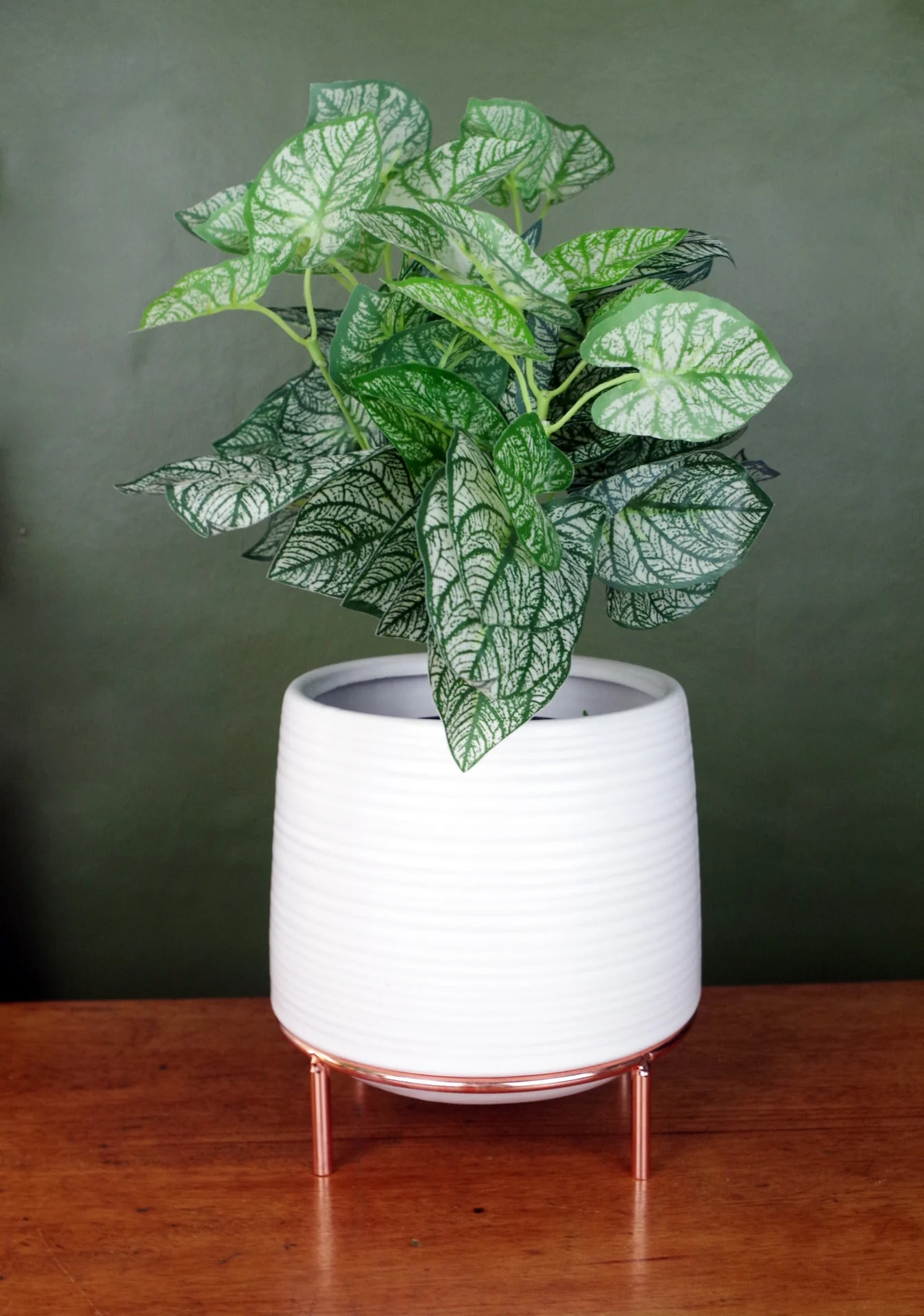 White Ceramic Planter Metal Stand Plant Pot - Image 2