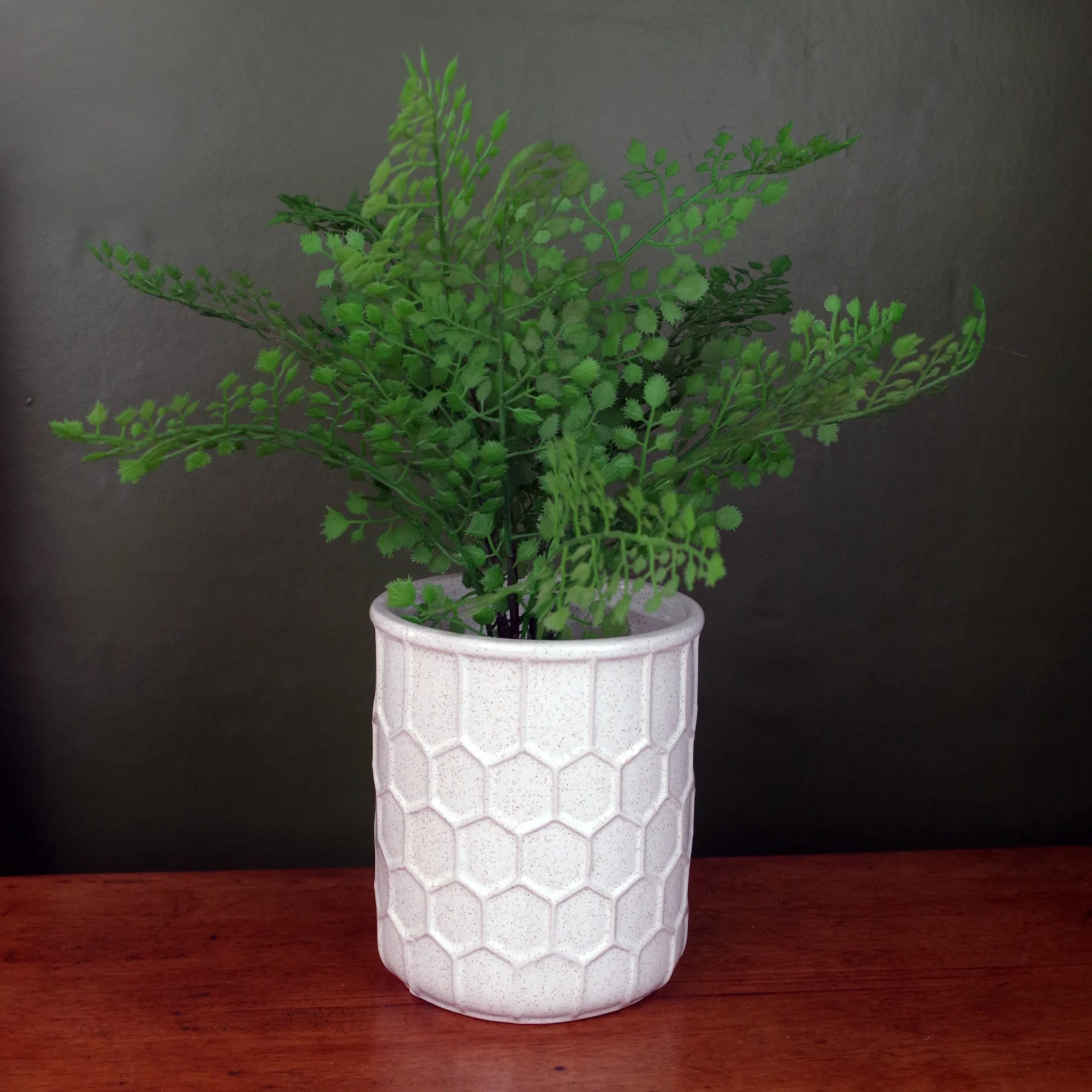 White Honeycomb Speckled Ceramic Planter Plant Pot - Image 2