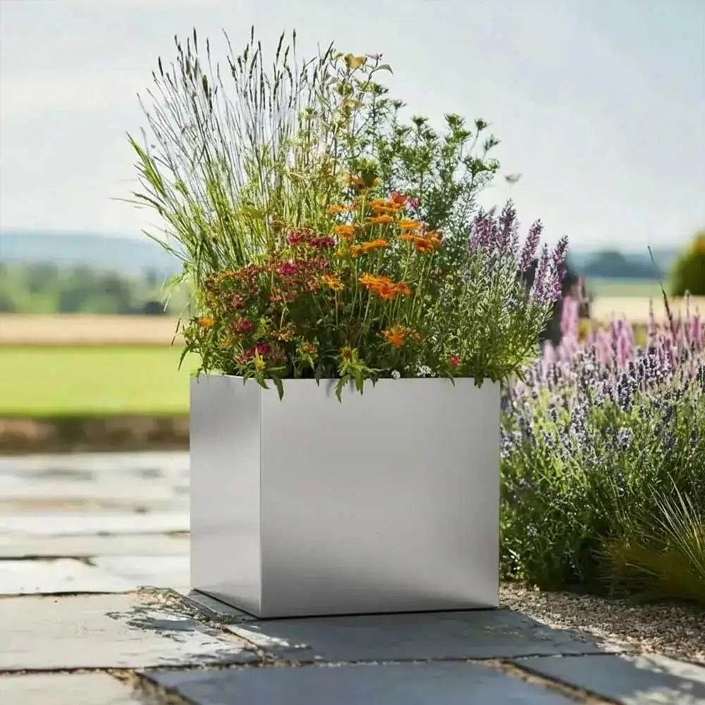Zinc Galvanised Cube Metal Planter - Image 139