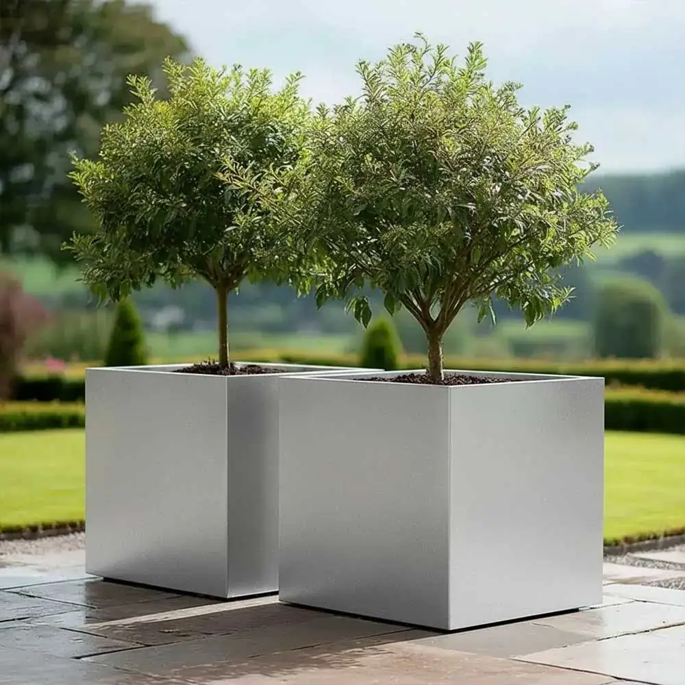 Zinc Galvanised Cube Metal Planter - Image 153