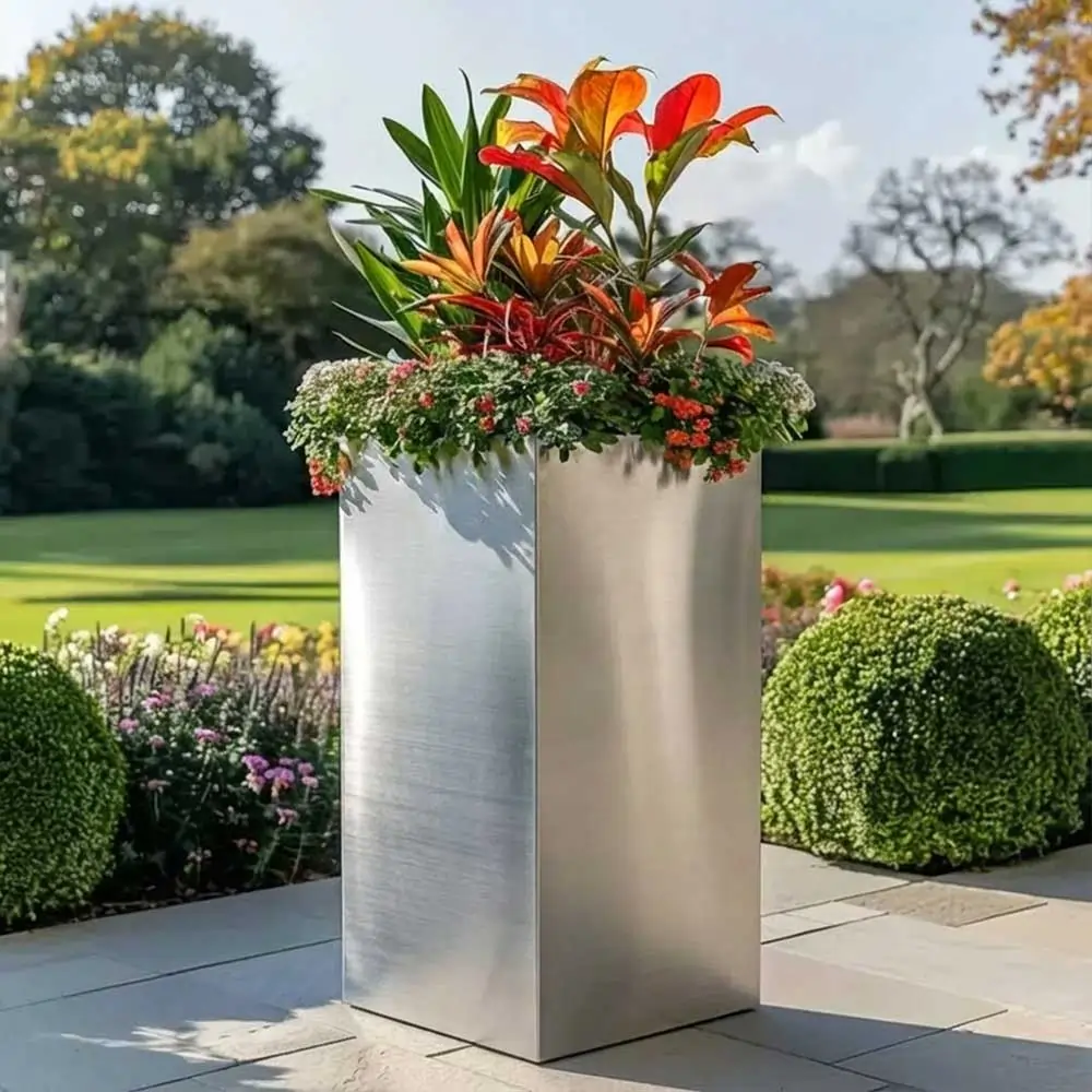 Zinc Galvanised Tall Square Planter - Image 107
