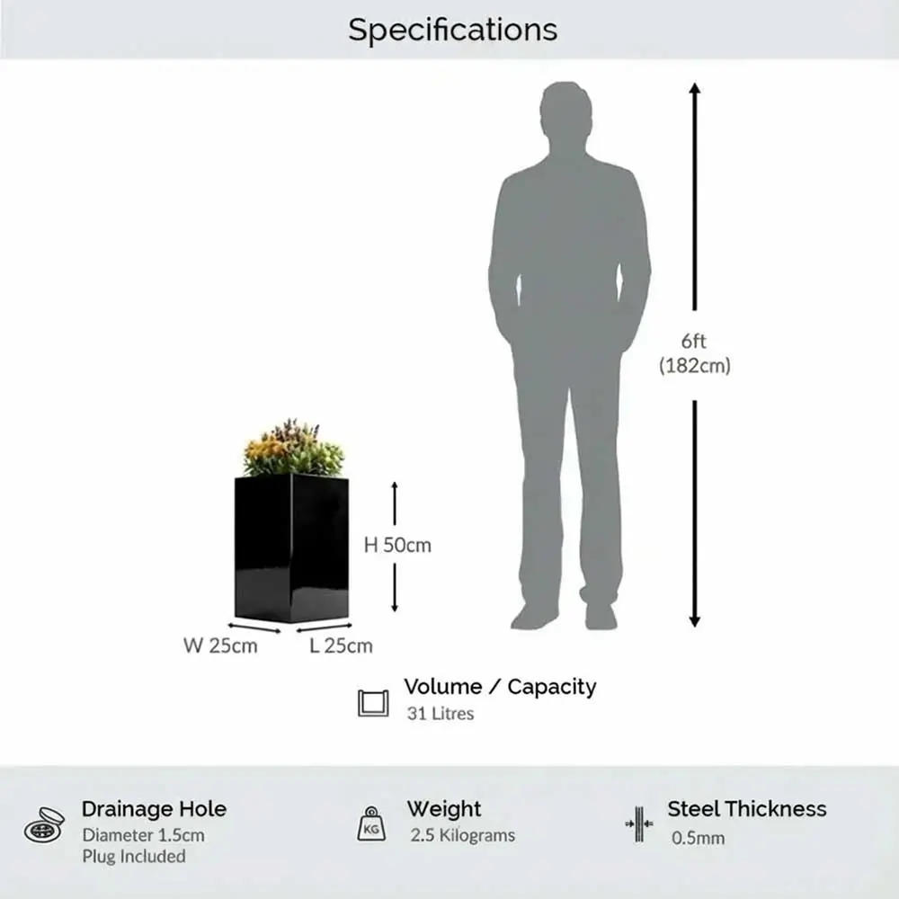 Zinc Galvanised Tall Square Planter - Image 40