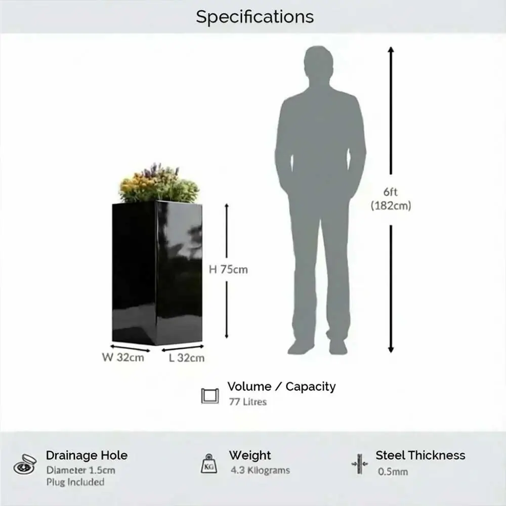 Zinc Galvanised Tall Square Planter - Image 41