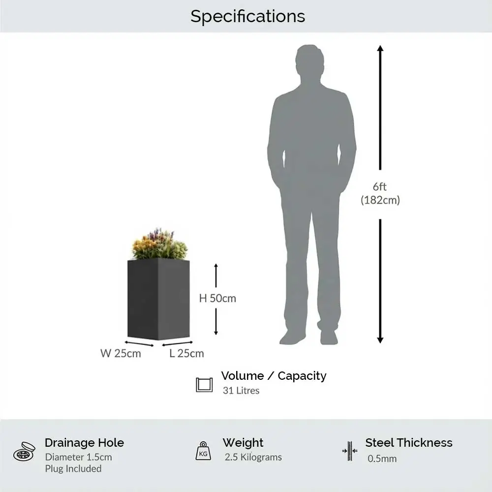Zinc Galvanised Tall Square Planter - Image 60