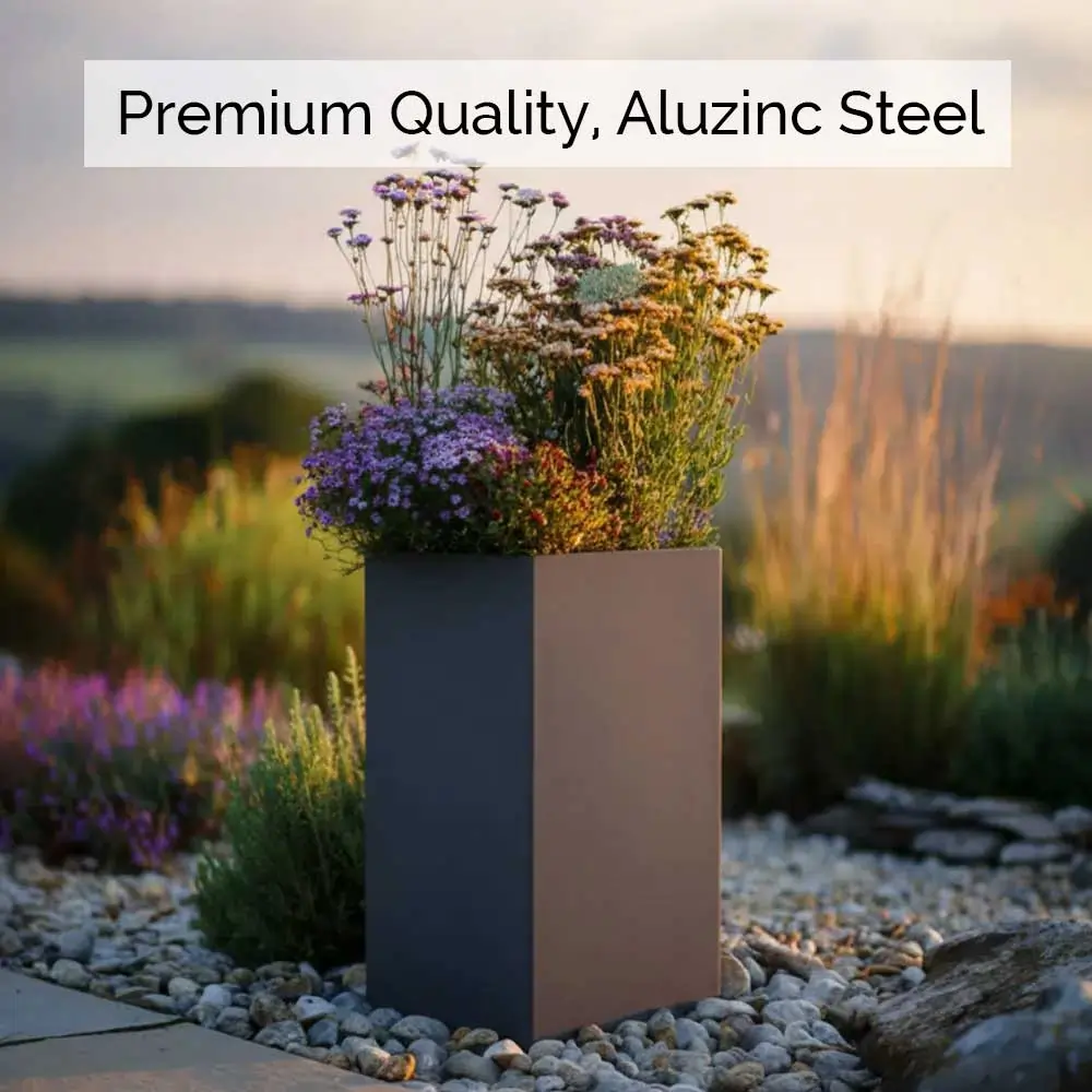 Zinc Galvanised Tall Square Planter - Image 66
