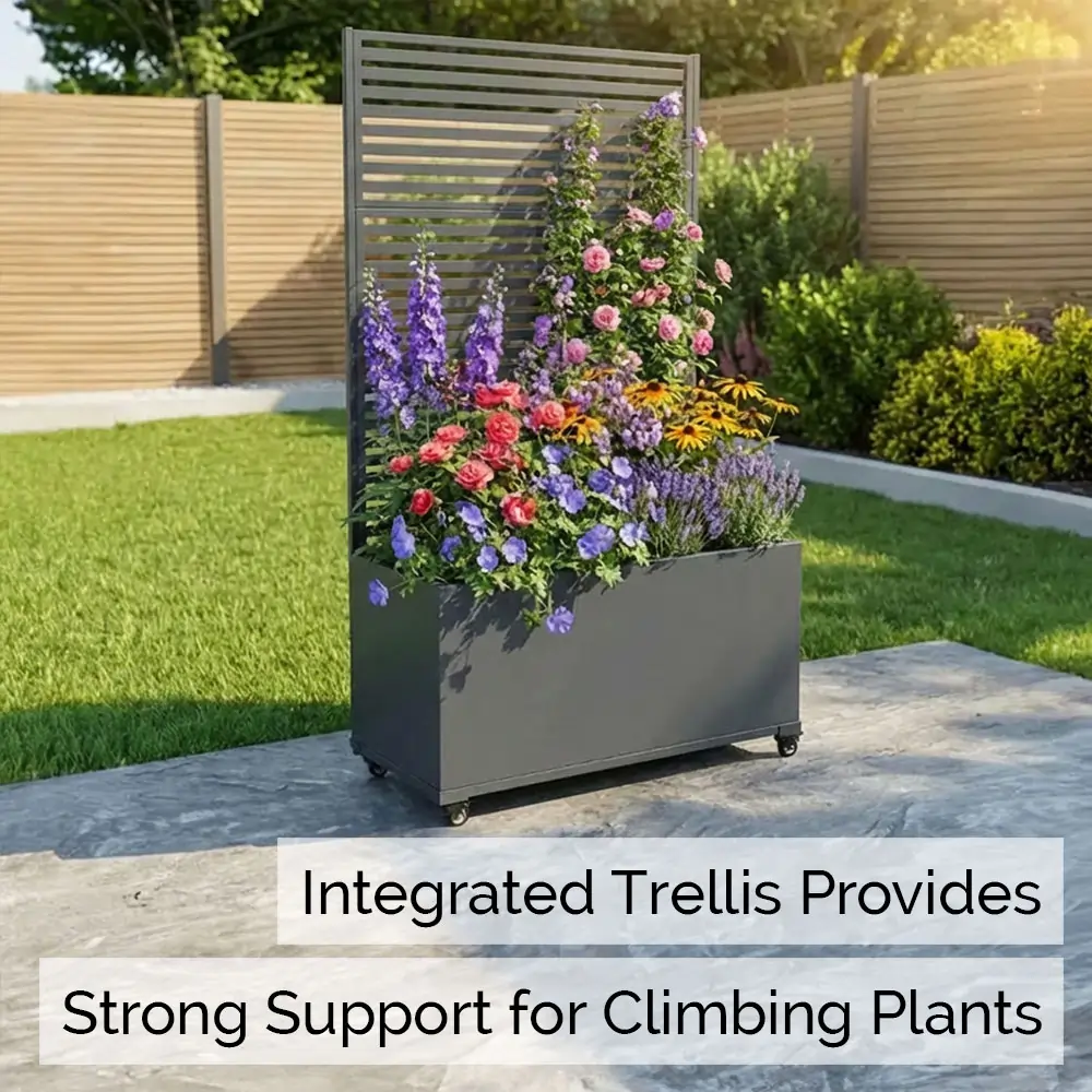 Zinc Galvanised Metal Trellis Planter with Wheels - Image 36