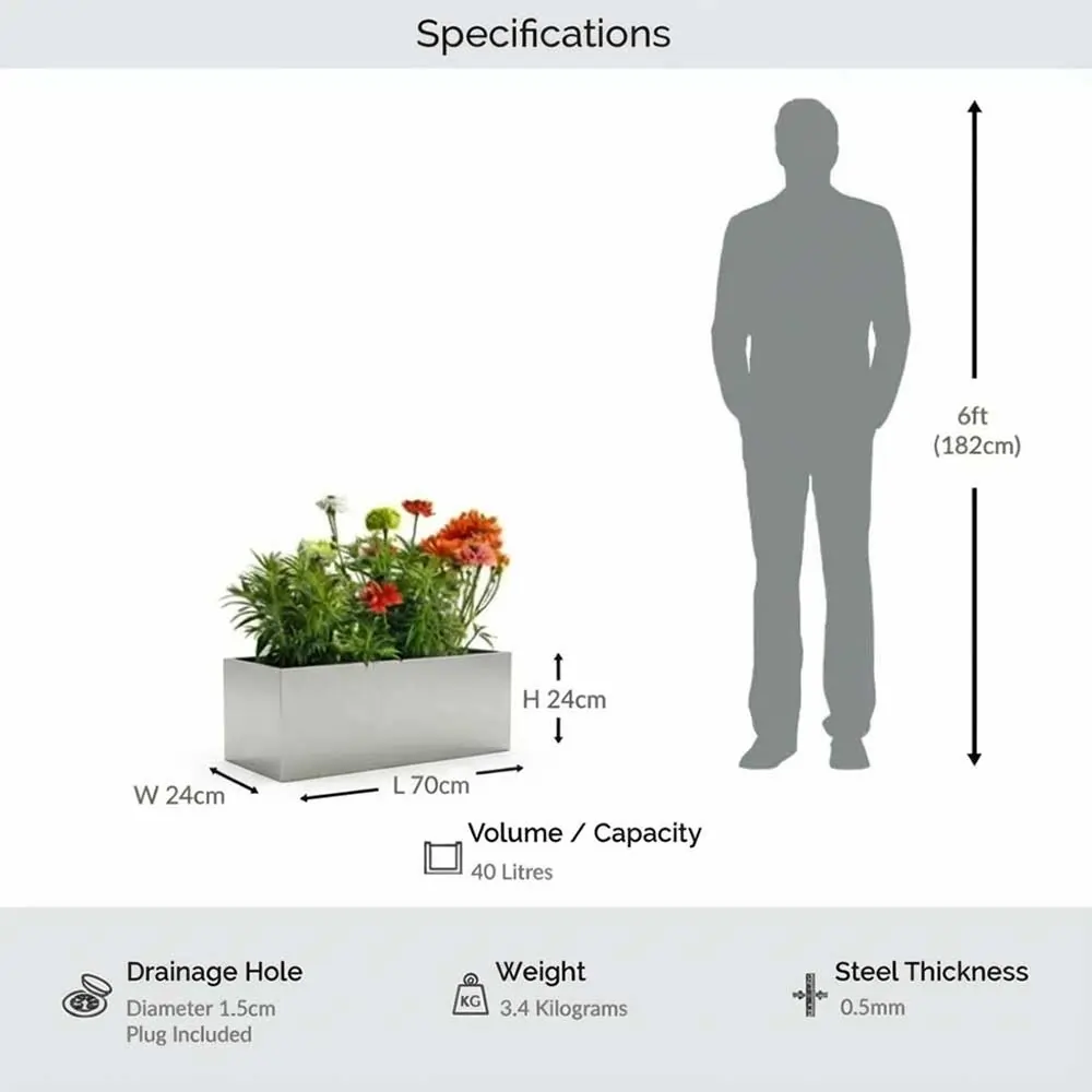 Zinc Galvanised Trough Metal Planter - Image 167